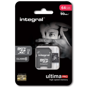 Spominska kartica SDXC-Micro 64GB Integral 90MB/s U1 UHS-I (INMSDX64G10-90U1) +adapter