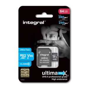 Integral 64GB microSDXC 280-240MB/s UHS-II V90 + SD adapter