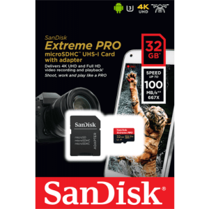 Spominska kartica SDHC-Micro 32GB Sandisk 100MB/s/90MB/s U3 V30 UHS-I +adapter (SDSQXCG-032G-GN6MA)