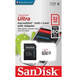 Spominska kartica SDHC-Micro 32GB Sandisk 100MB/s/10MB/s U1 UHS-I +adapter (SDSQUNR-032G-GN3MA)