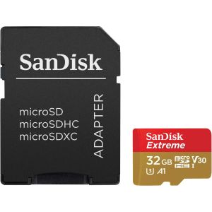 SanDisk Extreme microSDHC 32GB + SD Adapter for Action Sports Cameras - 100MB/s A1 C10 V30 UHS-I U3