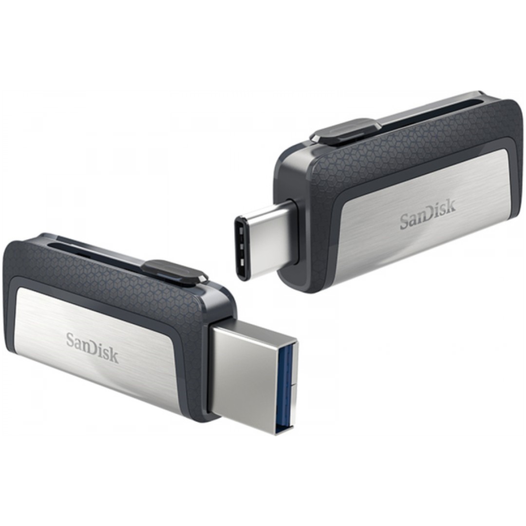 Spominski ključek 128GB USB 3.2/USB-C Sandisk Ultra Dual 150MB/s plastičen drsni srebrno-črn (SDDDC2-128G-G46)