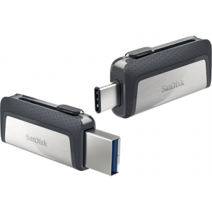 Spominski ključek 64GB USB 3.2/USB-C Sandisk Ultra Dual 150MB/s plastičen drsni srebrno-črn (SDDDC2-064G-G46)