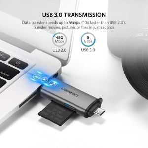 Zunanji čitalec kartic Ugreen USB 3.0/USB-C za microSD SD RS-MMC MMC siv (50706)