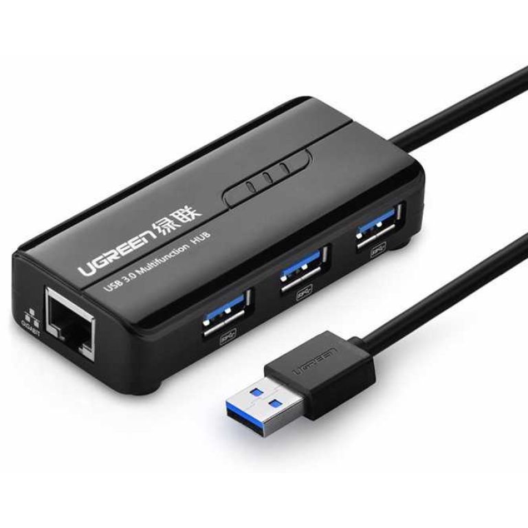 Ugreen USB 3.0 hub na 3x USB A in RJ45 - box