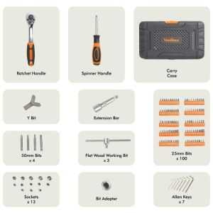 Pripomoček za servis - VonHaus 130 delni set natičnih ključev