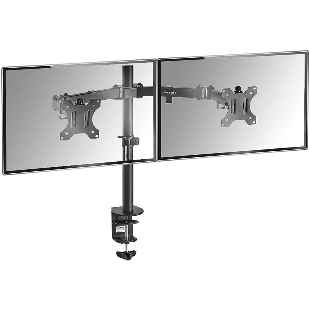 Nosilec za LCD monitor dvojni 33 - 82 cm (13"-32") do 8kg na roko - pritrditev na rob mize VonHaus (05/116)