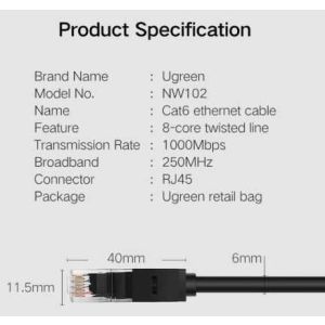 Ugreen Cat6 UTP LAN kabel 10m - polybag