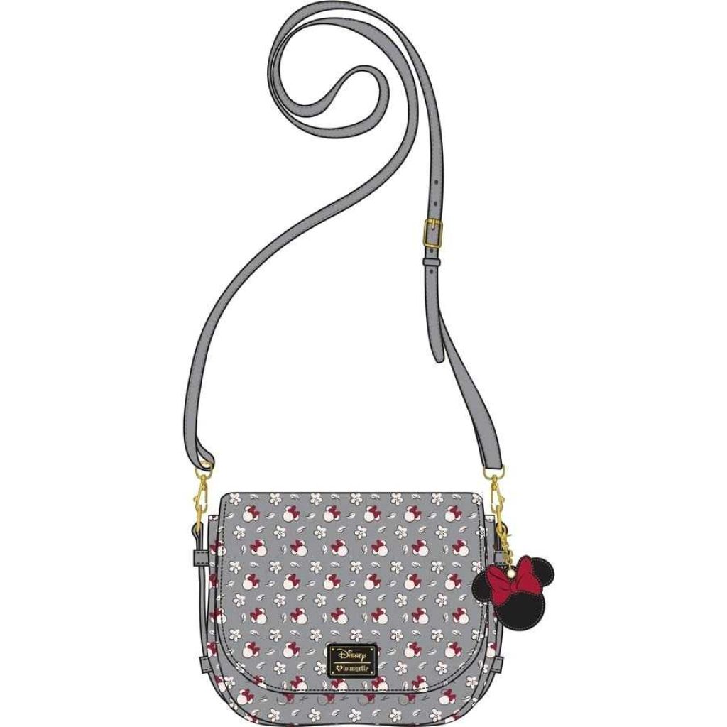 LOUNGEFLY DISNEY MINNIE SM GRAY AOP XBODY BAG