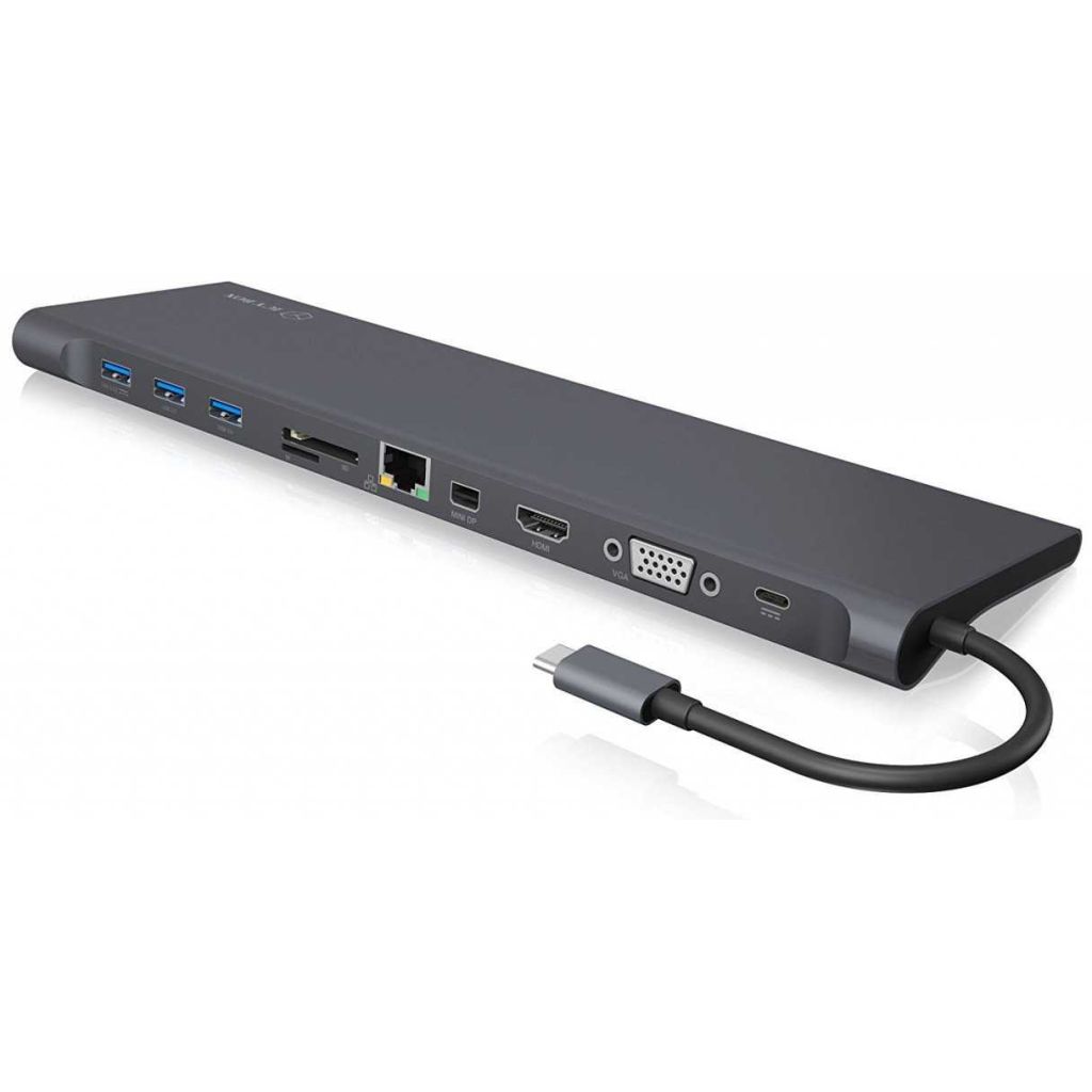 Priklopna postaja USB-C => 3x USB3.0 USB-C HDMI 4K@30Hz miniDP VGA ETH LAN RJ45 MicroSD IcyBox (IB-DK2102-C)