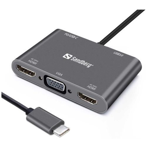 Sandberg USB-C Dock 2xHDMI+1xVGA+USB+PD docking priklopna postaja