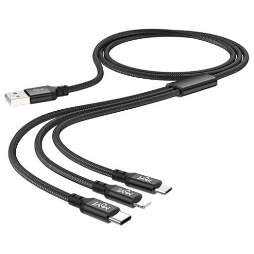 MOYE CONNECT 3 IN 1 USB kabel dolžine 1 meter črne barve