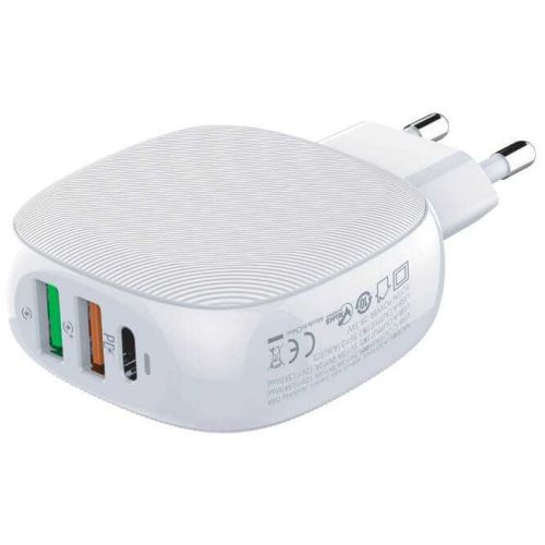 MOYE VOLTAIC USB POLNILNI ADAPTER PD TYPE-C QC 3.0 220V 28.5W BELE BARVE + PD LIGHTNING CABLE