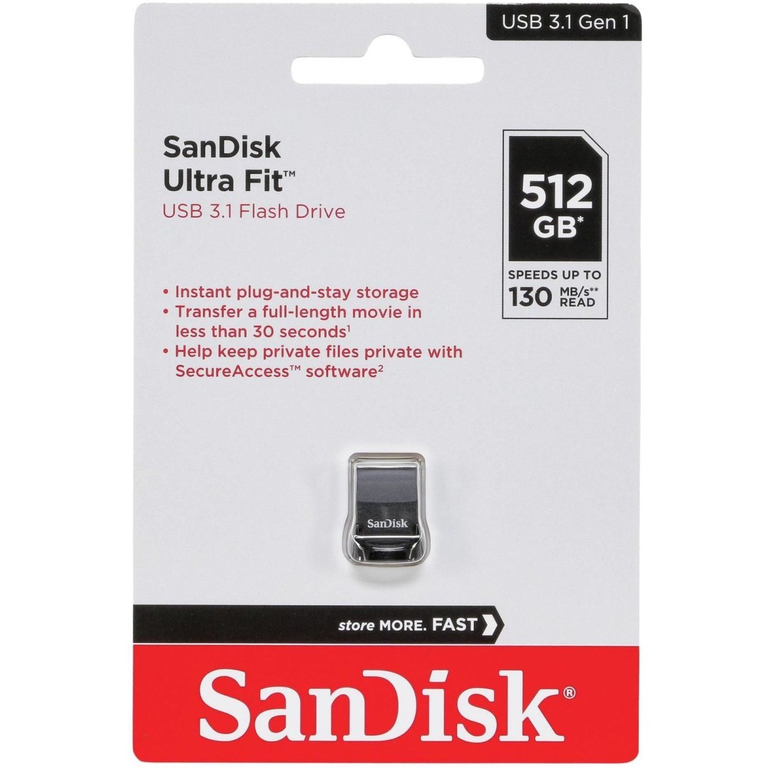 Spominski ključek 512GB USB 3.1 Sandisk Ultra FIT 130MB/s kovinski s pokrovčkom črn (SDCZ430-512G-G46)