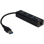 HUB USB 3.0 3portni Inter-Tech Argus IT-310 z 100/1000 Ethernet mrežnim priključkom črn (IT-310)