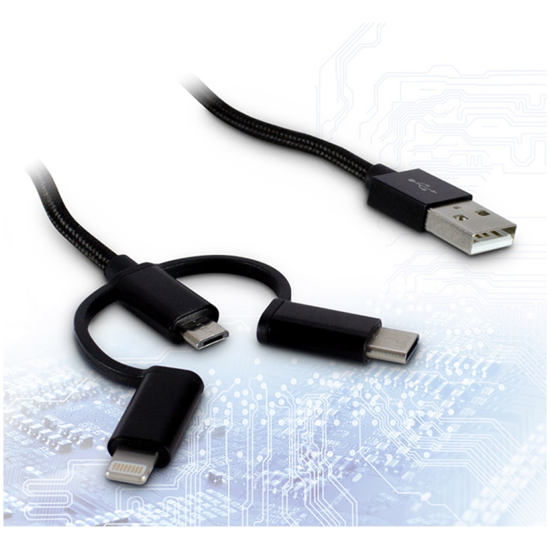 INTER-TECH USB2.0 na mUSB/USB-C/Lightning 1m črn kabel