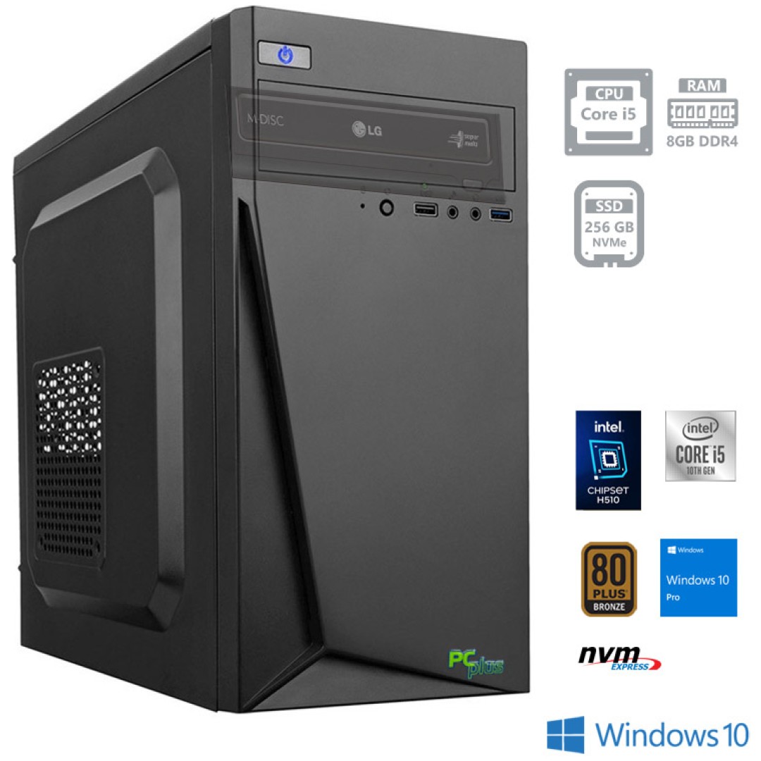 PCPLUS e-office i3-10100 8GB 256GB NVMe SSD Windows 10 Pro namizni računalnik