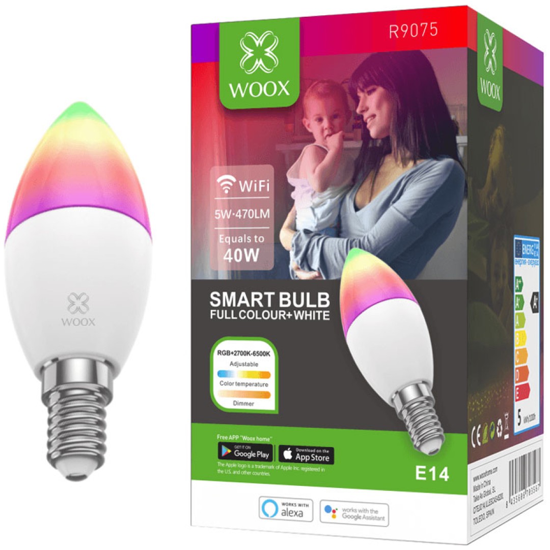 WOOX R9075 Smart WiFi LED E14 5W RGB 2700K-6500K zatemnilna pametna žarnica