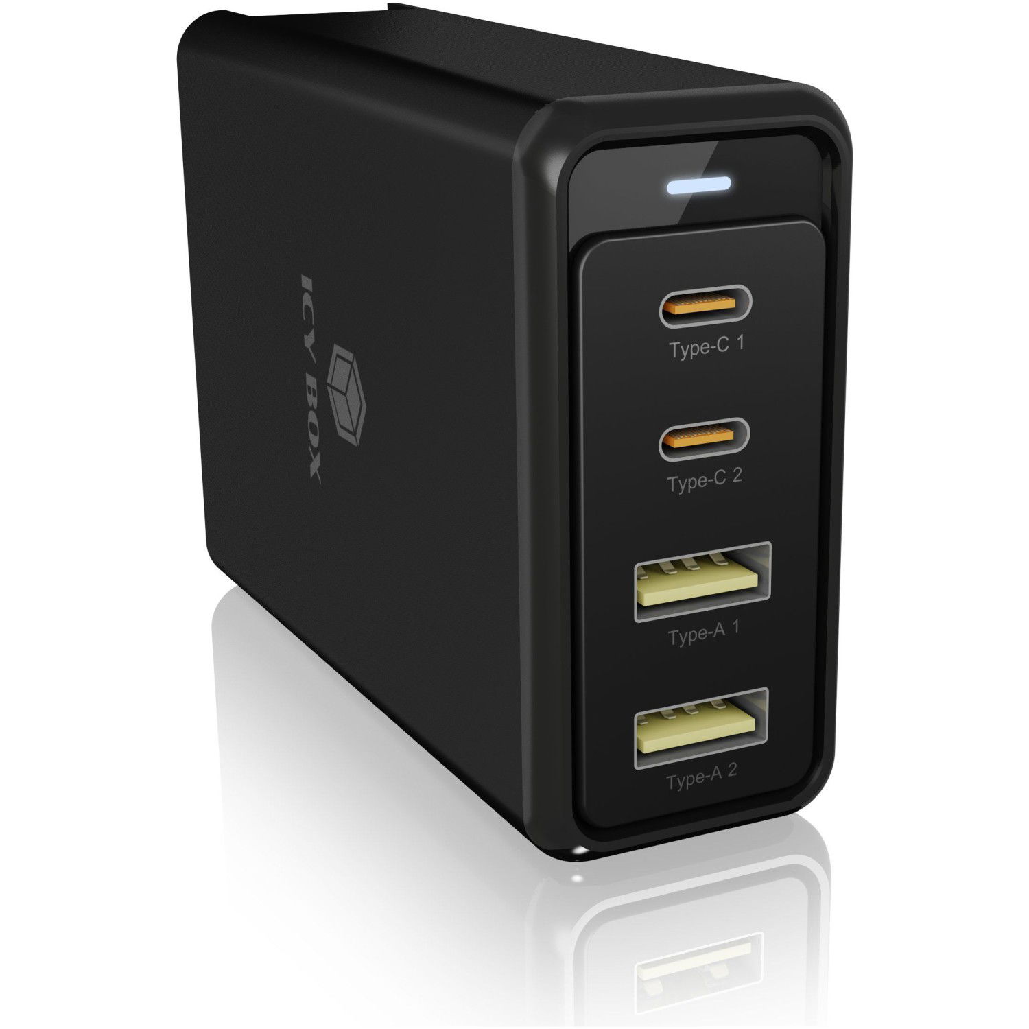 Icybox IB-PS104-PD 4 portni 100W USB polnilnik s Power Delivery 3.0 in GaN podporo