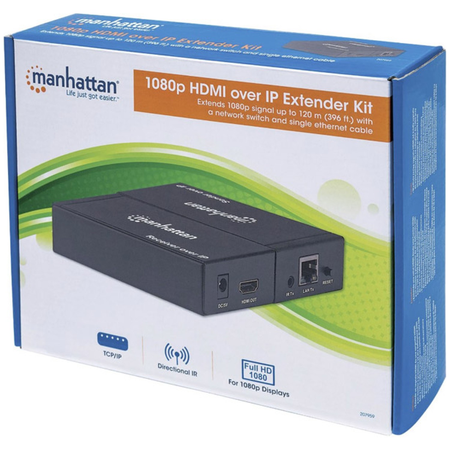 preprosto razširi signal visoke ločljivosti (HD) prek omrežja IP z enim ethernetnim kablom. Manhattan 1080p HDMI over IP Extender Kit je idealna rešitev za povezovanje praktično katerega koli digitalnega vira HDMI (PlayStation