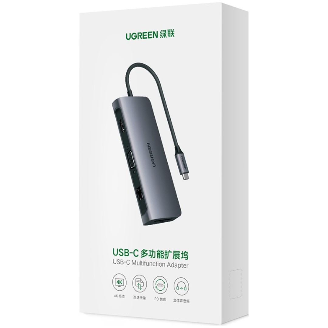 Priklopna postaja USB-C =>Ugreen 1xHDMI 1xVGA 3xUSB3.0 PD100W 1xLAN Čitalec kartic