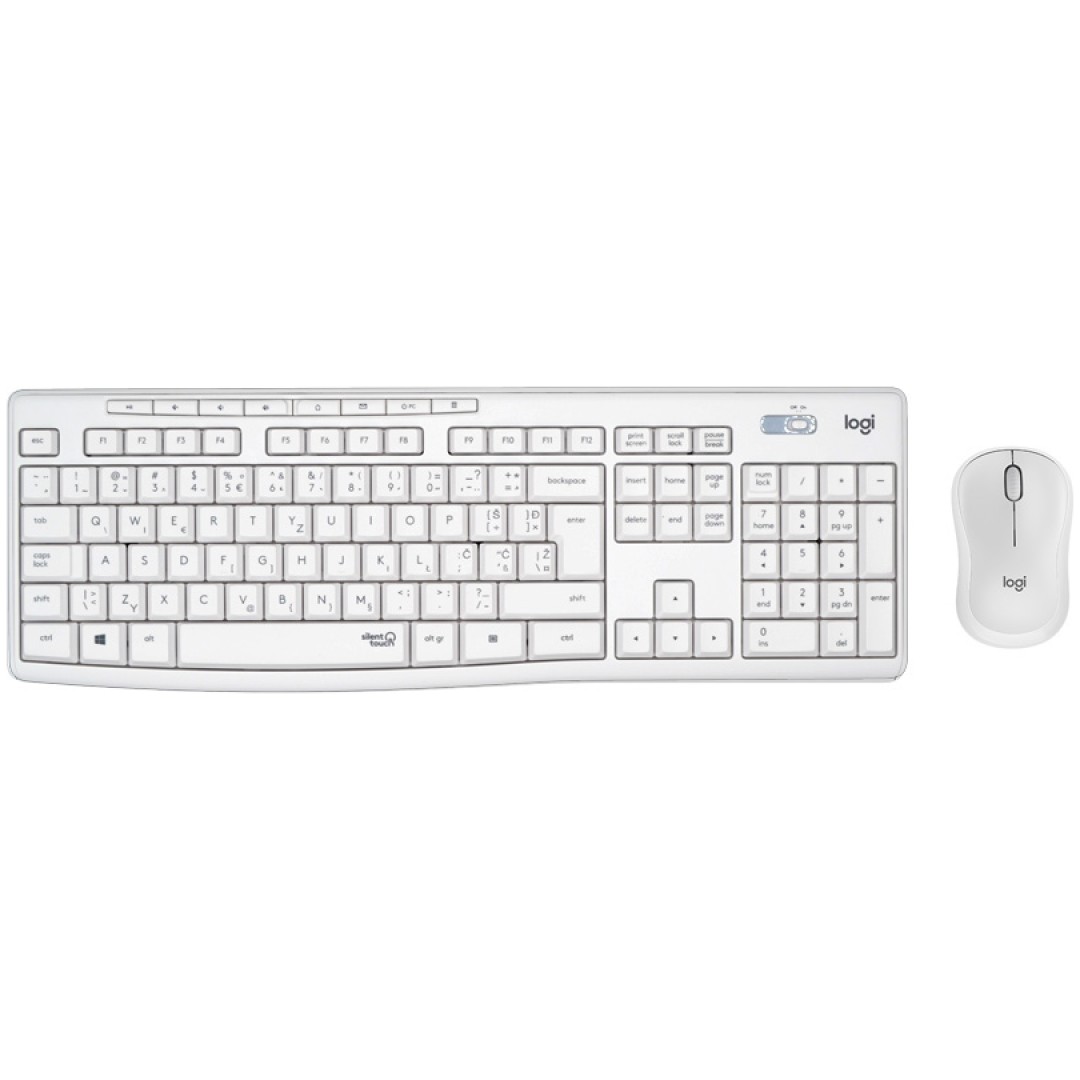 Tipkovnica in miš Logitech brezžična desktop MK295 SLO bela silent gravura 920-009824