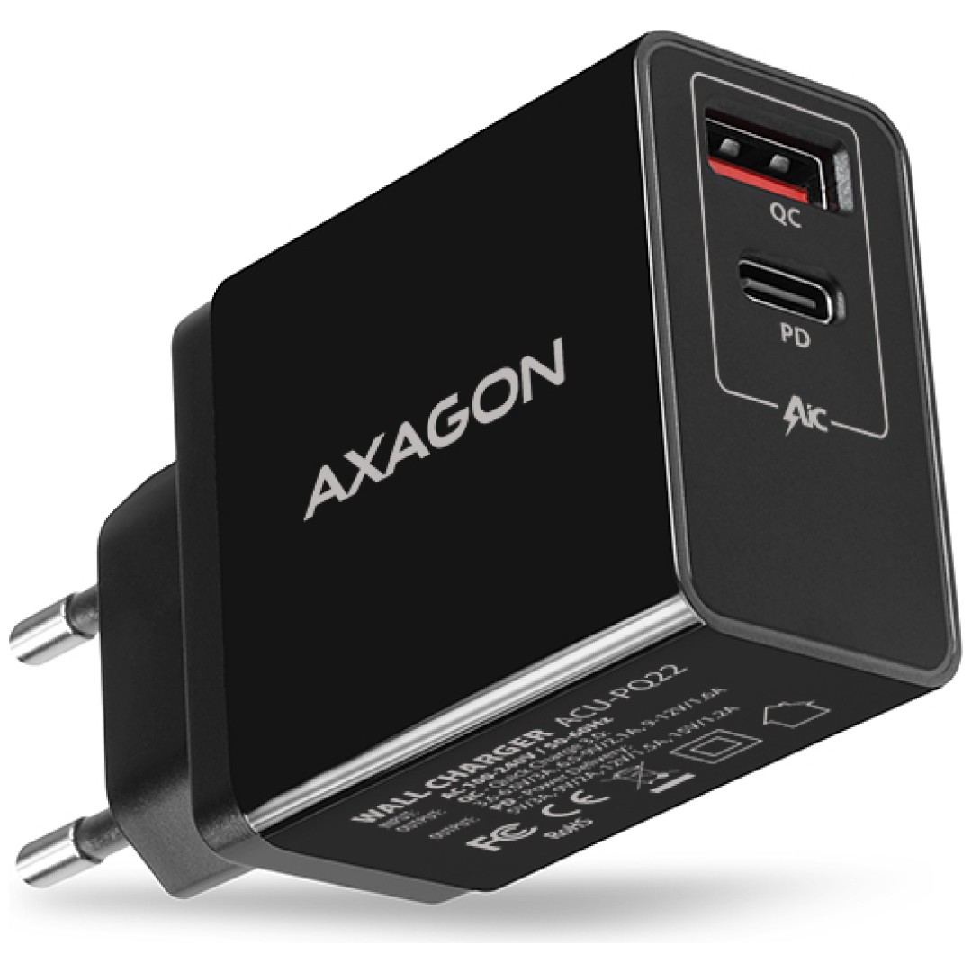 AXAGON Polnilec 1xUSB / 1x USB-C ACU-PQ22