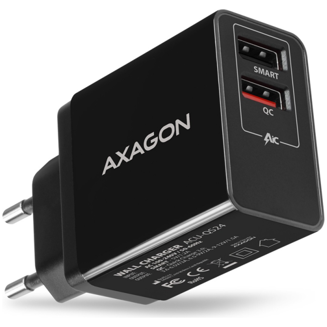 Axagon pametni polnilec USB-C 24W črn