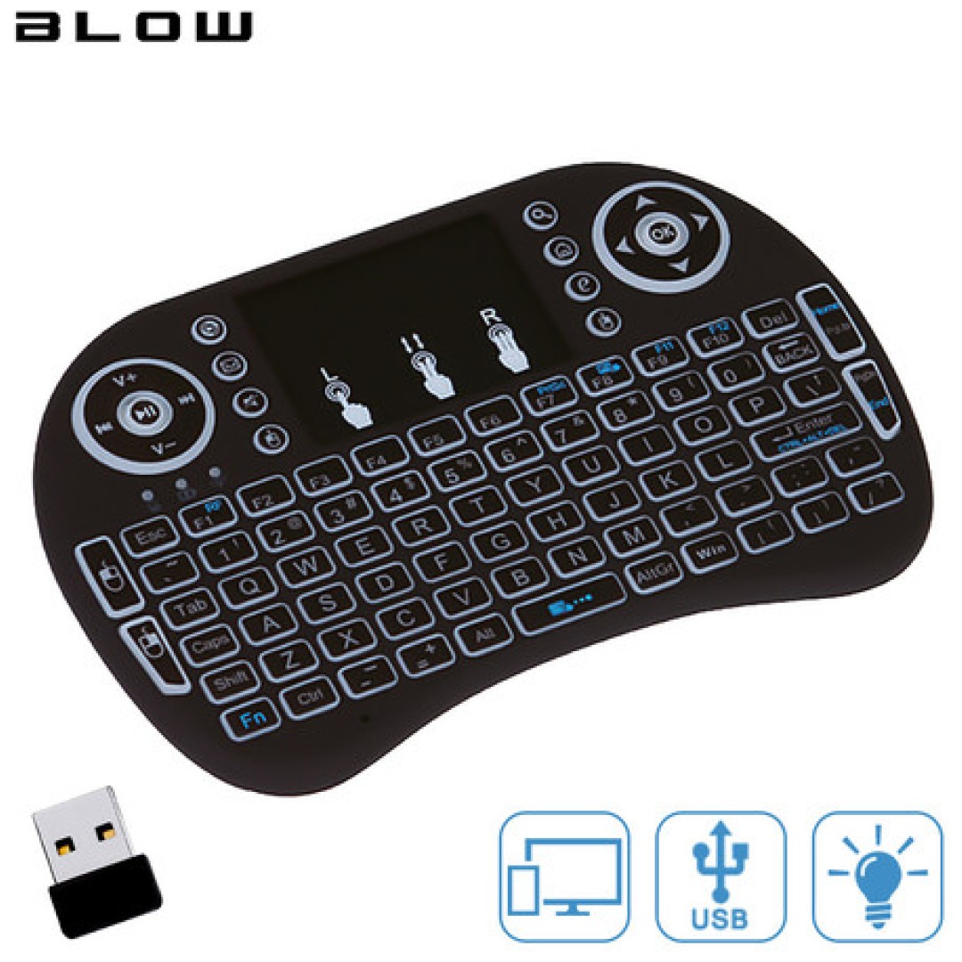 Tipkovnica BLOW brezžična za TV z daljincem Mini KS-2 US international mini TouchPad črna ()