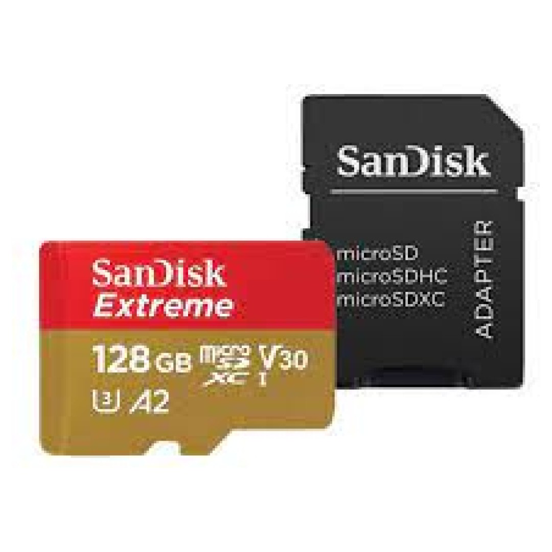 Spominska kartica SDXC-Micro 128GB Sandisk Extreme 190MB/s/90MB/s U3 V30 UHS-I +adapter (SDSQXAA-128G-GN6MA)