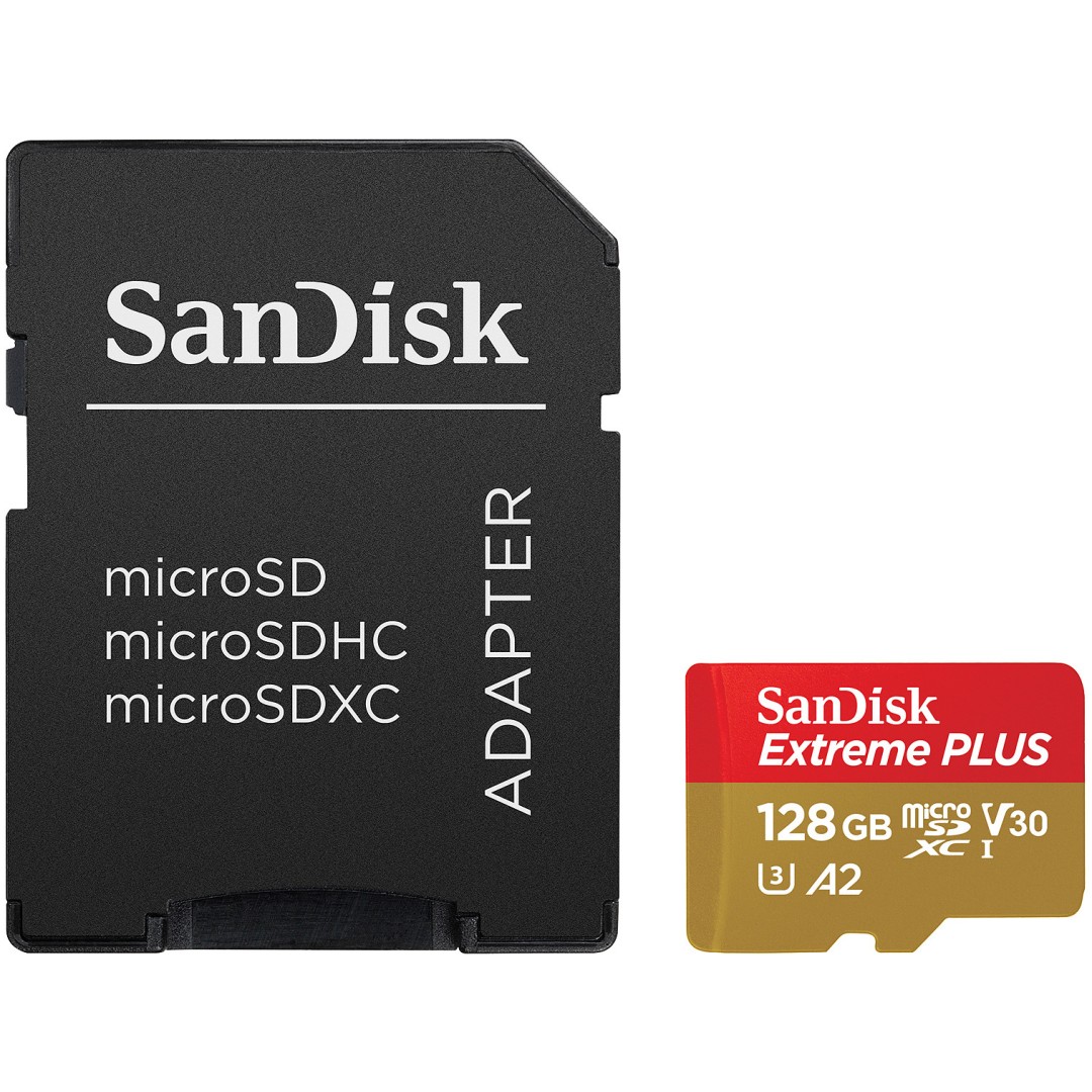 Spominska kartica SDXC-Micro 128GB Sandisk Extreme Plus 190MB/s/90MB/s U3 V30 UHS-I +adapter (SDSQXBD-128G-GN6MA)