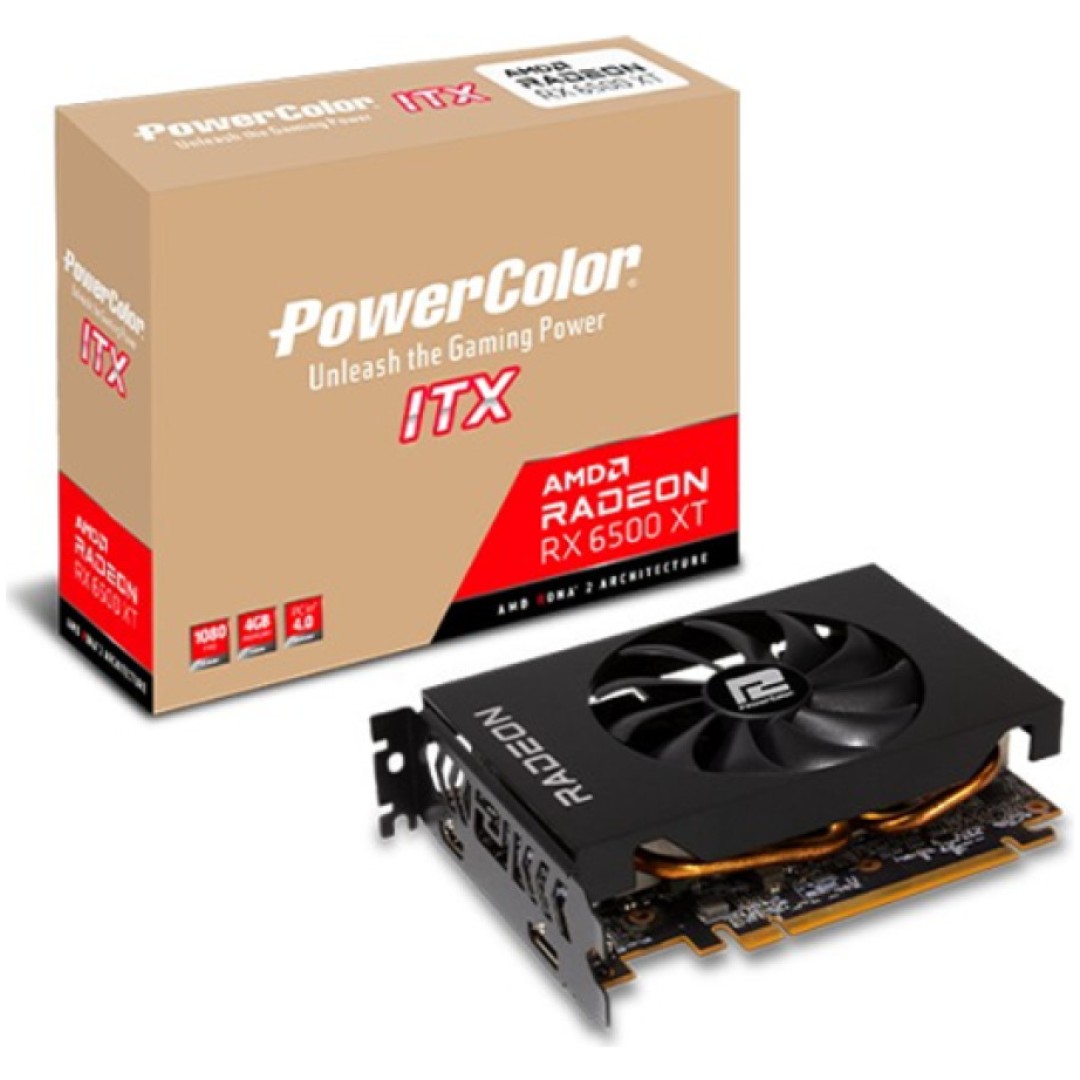 Grafična kartica AMD RX 6500XT PowerColor ITX - 4GB GDDR6 | 1xDisplayport 1.4a 1xHDMI 2.1a (AXRX 6500XT 4GBD6-DH)