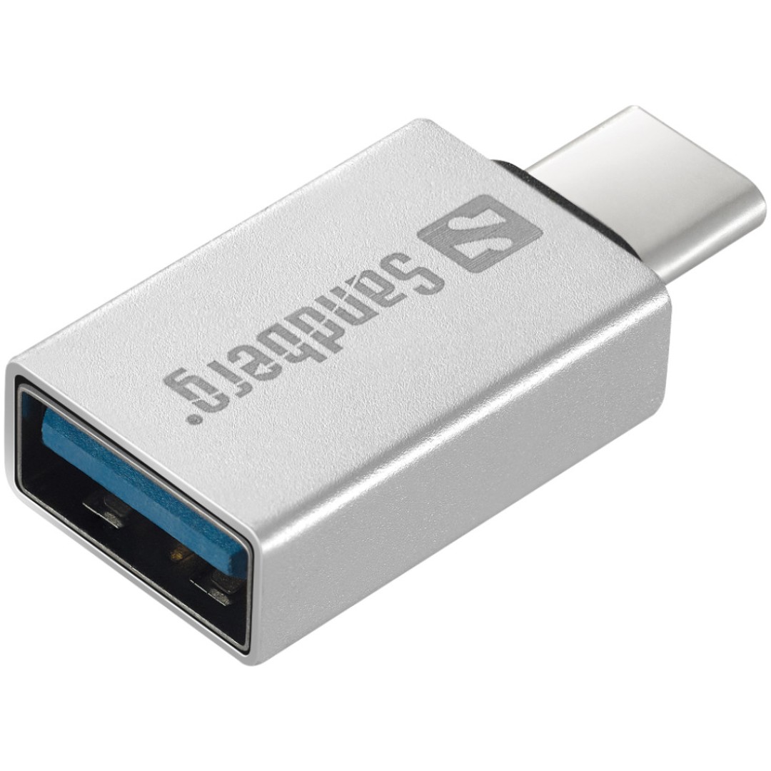 Adapter USB-A => USB-C (ž) USB 3.2 Gen1 Sandberg srebrn (136-24)