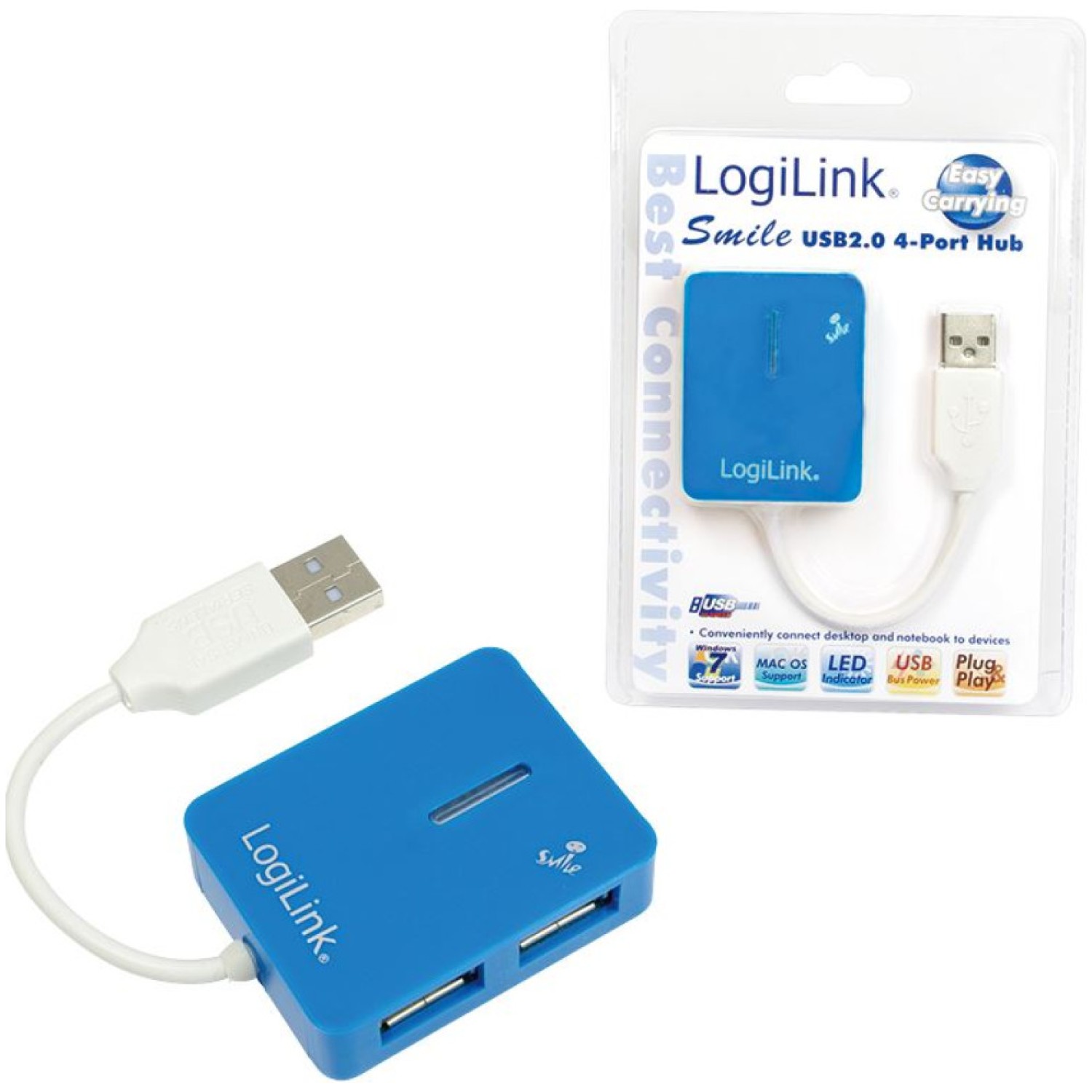 HUB USB 2.0 4portni LogiLink SMILE moder