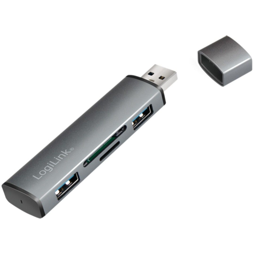 HUB USB 3.2 2portni LogiLink s čitalcem kartic SD in microSD (UA0394)