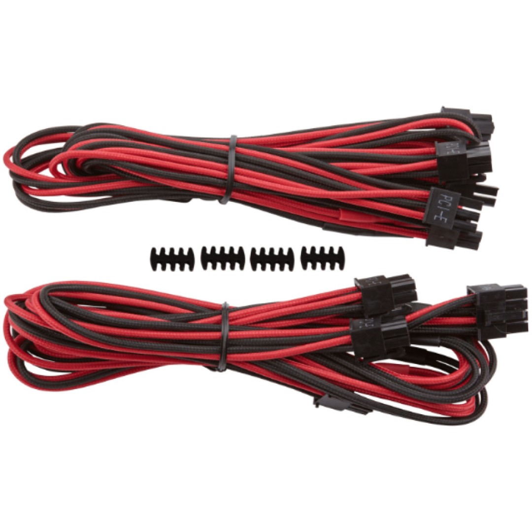 Kabel PCI-E Corsair Premium Sleeved Dual-Kabel (Gen 4) - črno-rdeč (CP-8920254)