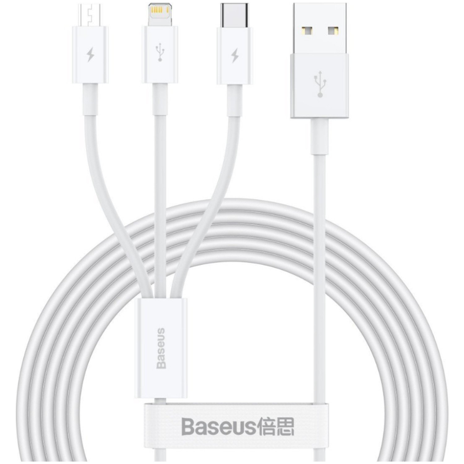 Kabel USB A => B micro / USB-C / Lightning 3.5A 1.2m Baseus 3v1 - bel (CAMLTYS-02)