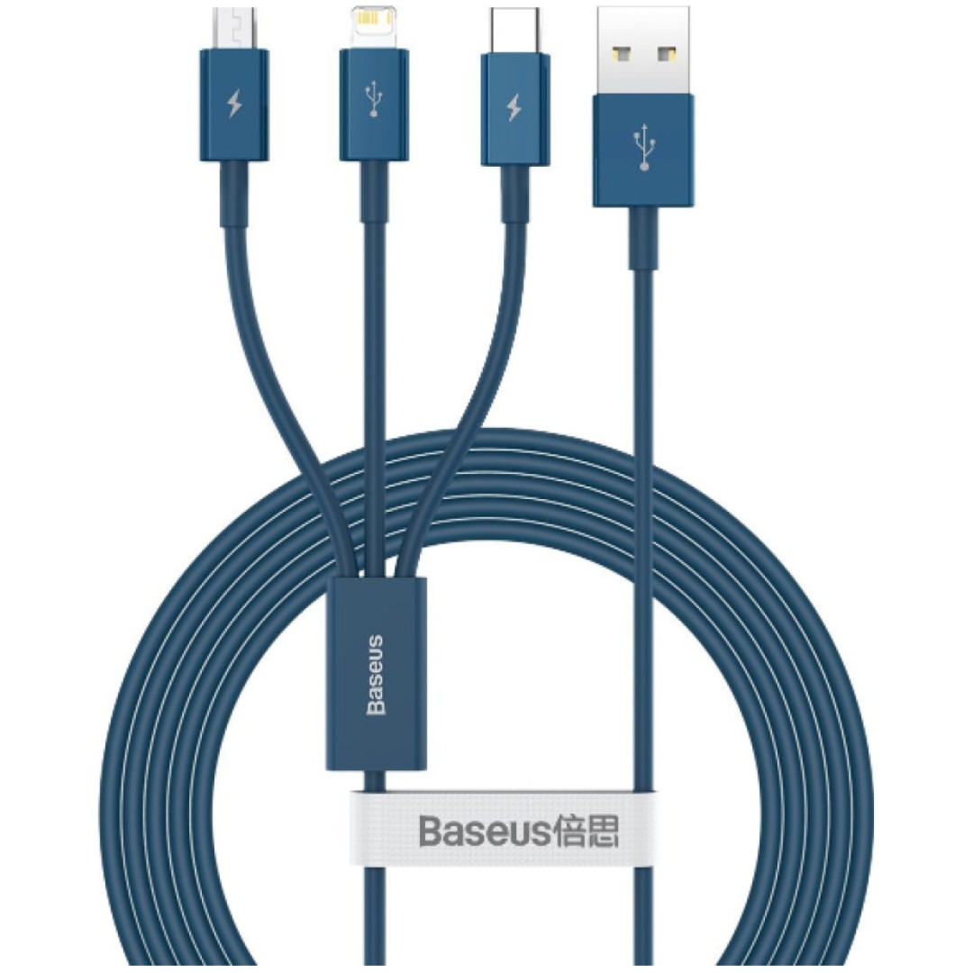 Kabel USB A => B micro / USB-C / Lightning 3.5A 1.2m Baseus 3v1 - moder (CAMLTYS-03)