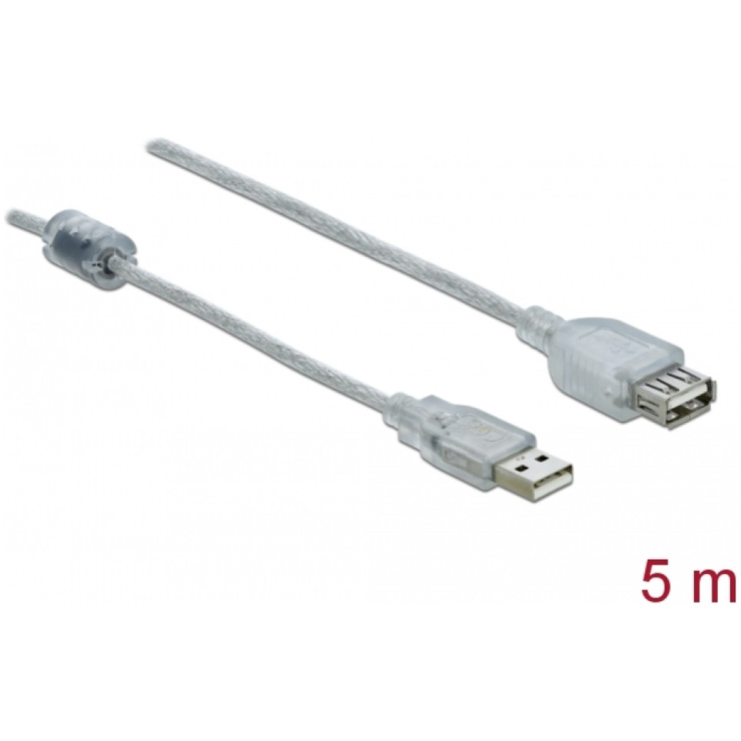 Kabel USB-A => USB-A 2.0 Podaljšek 5m Delock transparent dvojno oklopljen (83885)