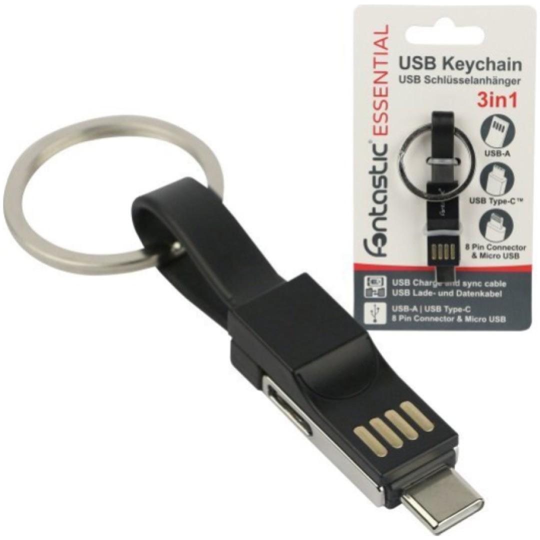 Kabel USB A => adapter v USB-C in Micro USB 3v1 obesek za ključe