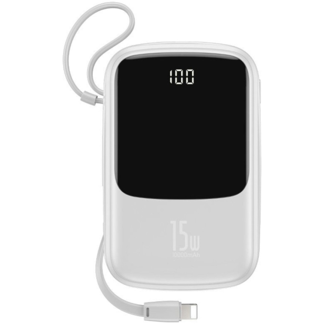 Prenosna baterija Baseus Qpow z Lightning kablom 10.000 mAh 15W 2x USB-A 1x USB-C - bela