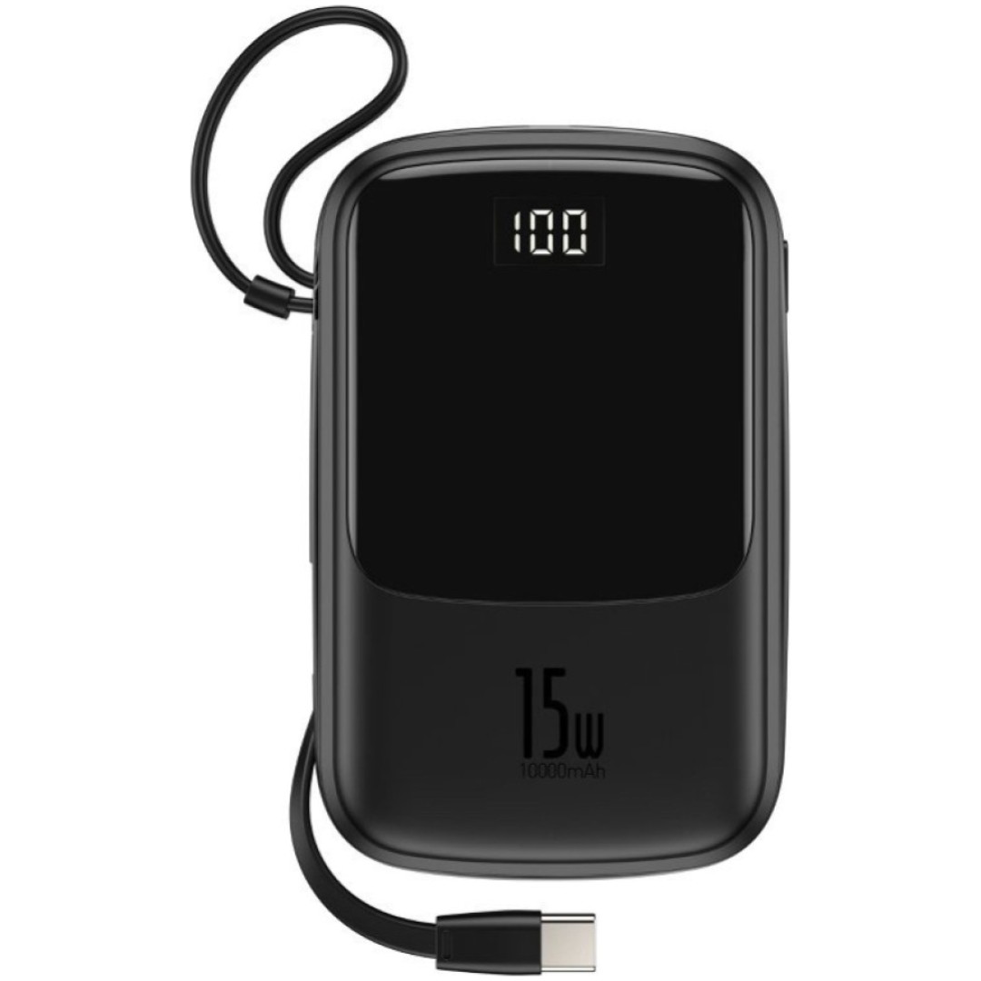 Prenosna baterija Baseus Qpow z USB-C kablom 10.000 mAh 15W 2x USB-A 1x USB-C - črna
