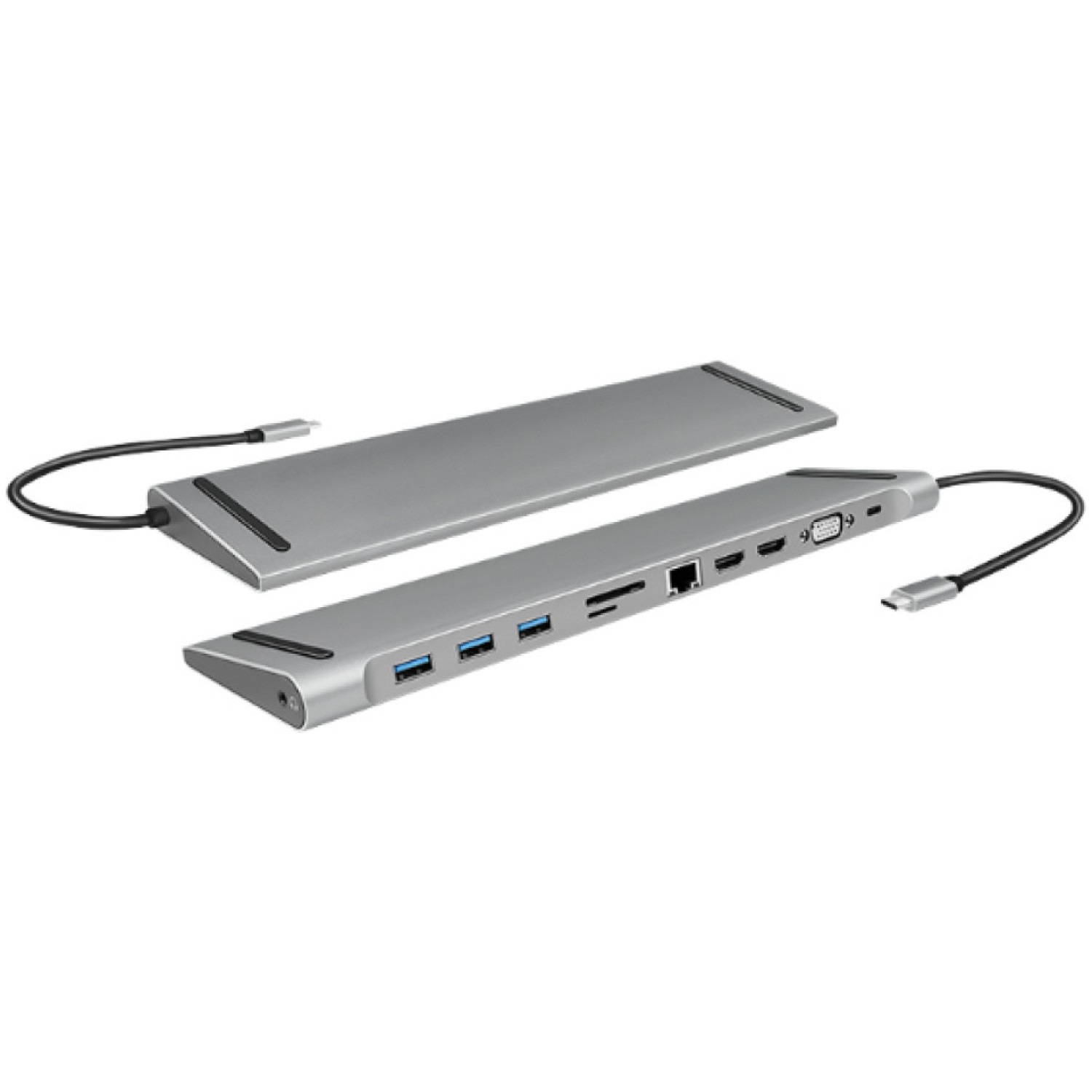 Priklopna postaja USB-C => 3x USB 3.0 tip A USB-C PD 100W 2x HDMI VGA RJ45 11 izhodov srebrn LogiLink (UA0373)