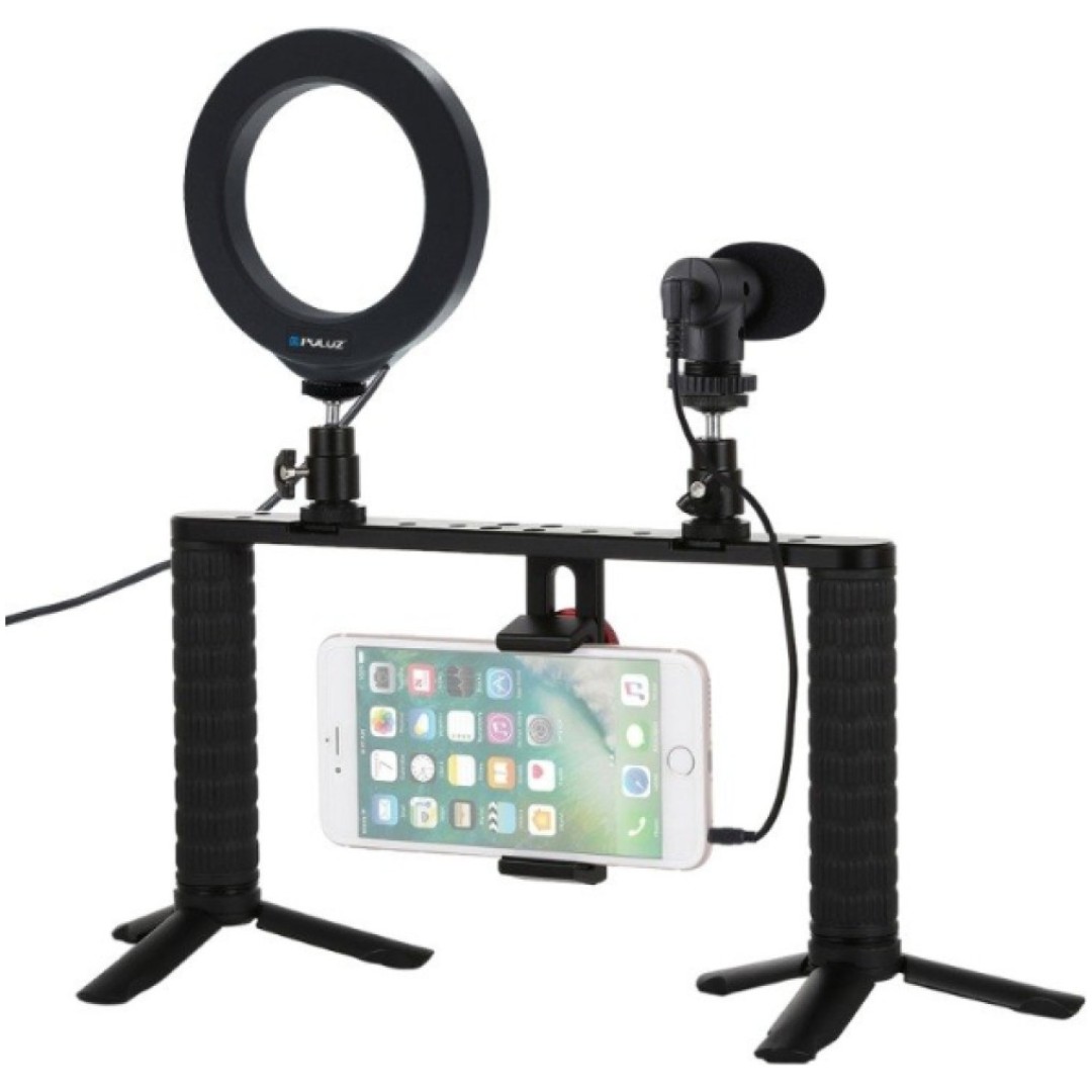 Selfie LED svetlobni obroč Puluz za pametni telefon na stojalu + mikrofon (PKT3028)
