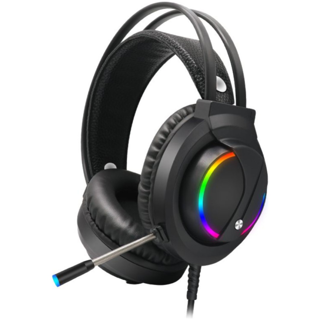 Slušalke žične Robaxo naglavne z mikrofonom USB črne RGB (GH220)