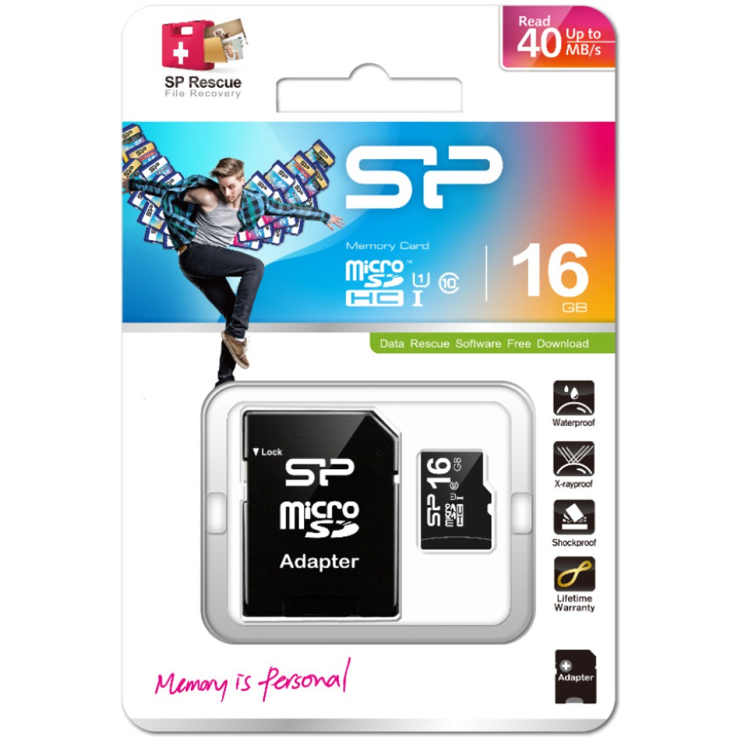 Spominska kartica SDHC-Micro 16GB SiliconPower 40MB/s/U1 V10 +adapter (SP016GBSTH010V10SP)