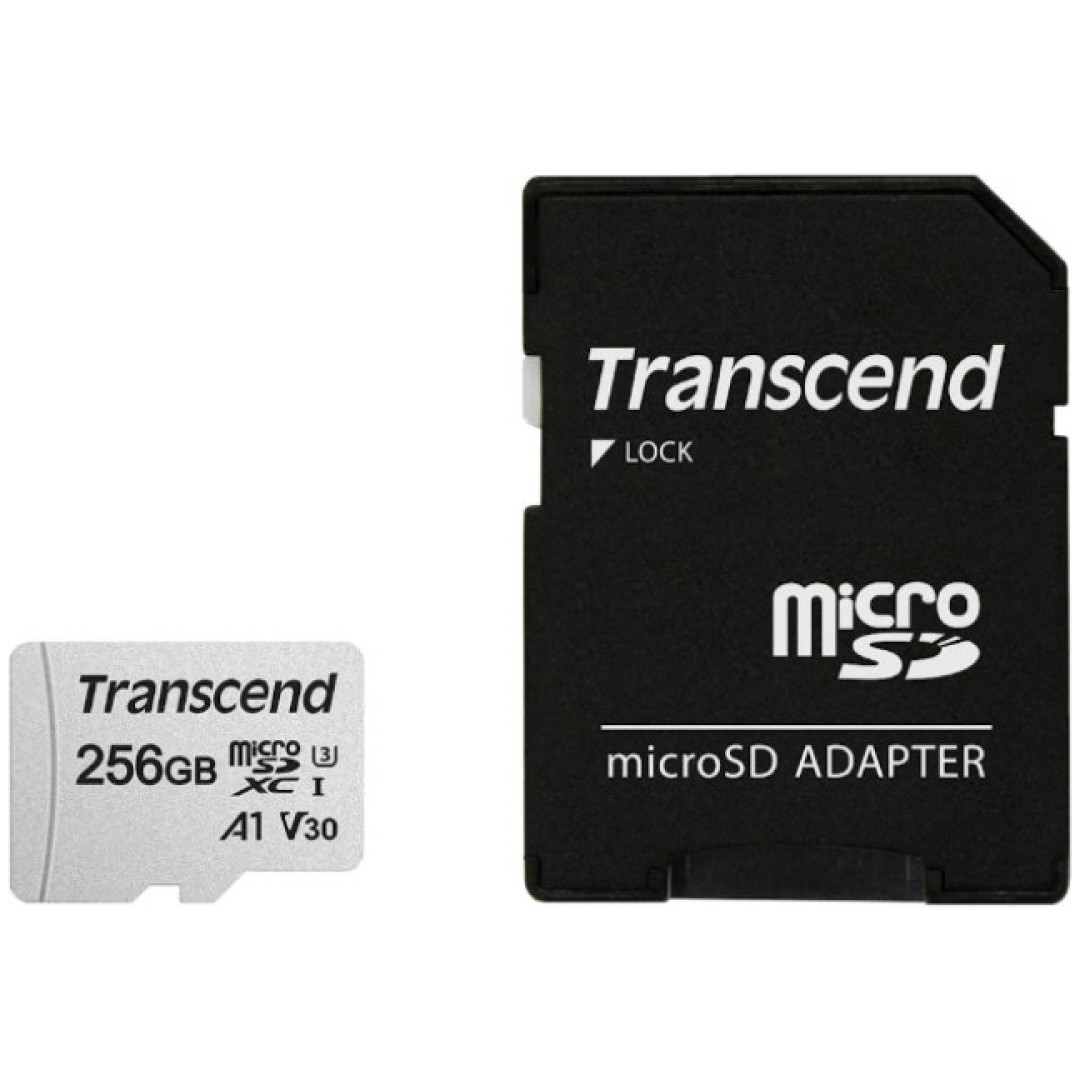 Spominska kartica SDXC-Micro 256GB Transcend 45MB/s/U3 V30 UHS-I +adapter (TS256GUSD300S-A)