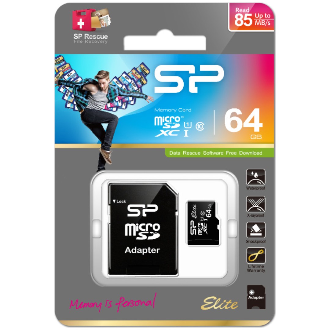 Spominska kartica SDXC-Micro 64GB SiliconPower Elite 50MB/s/15MB/s U1 V10 UHS-I (SP064GBSTXBU1V10SP) +adapter