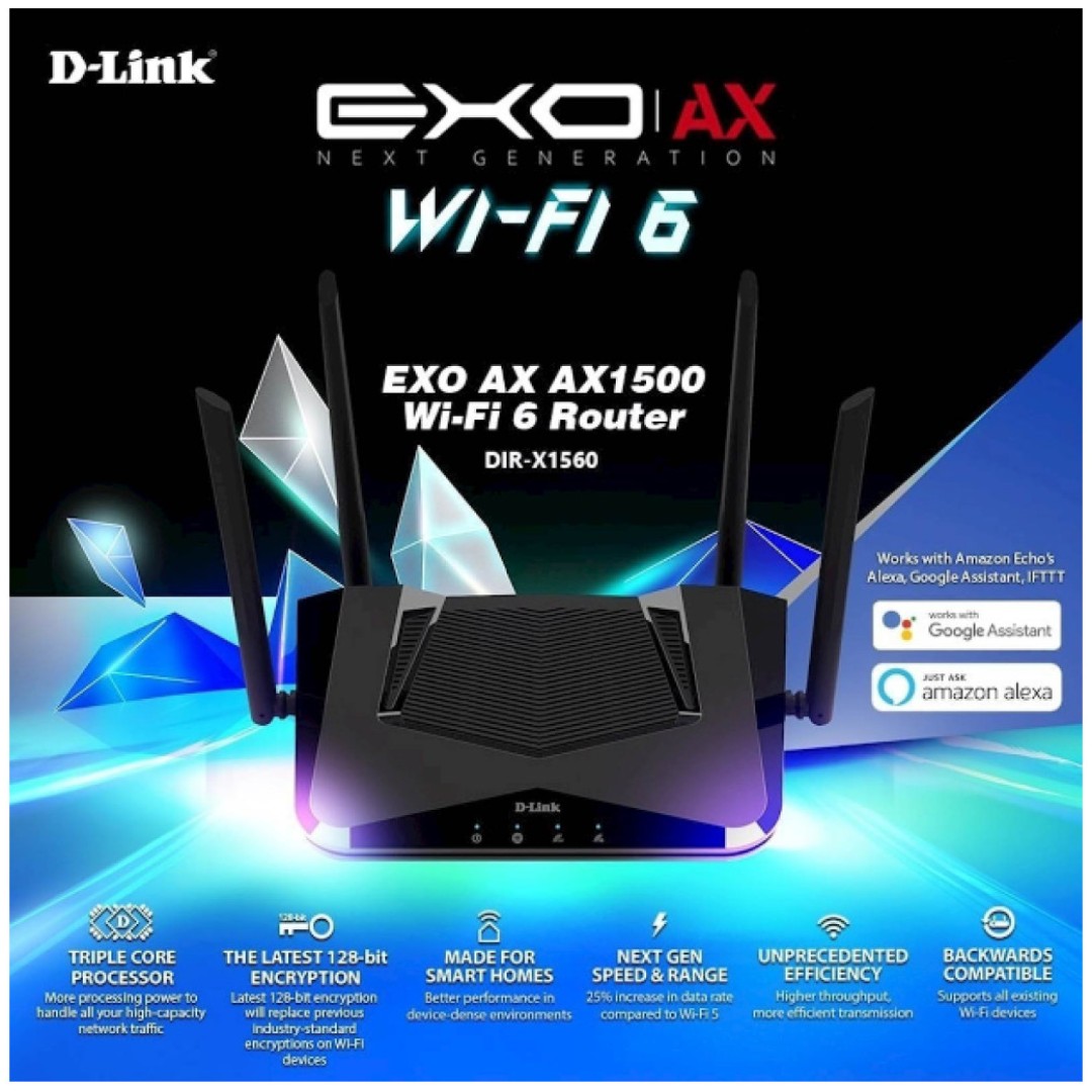 Usmerjevalnik brezžični D-link WiFi6 802.11ax AX1500 1200Mbit/s dualband MU-MIMO OFDMA 4xLAN 4x antena (DIR-X1560)