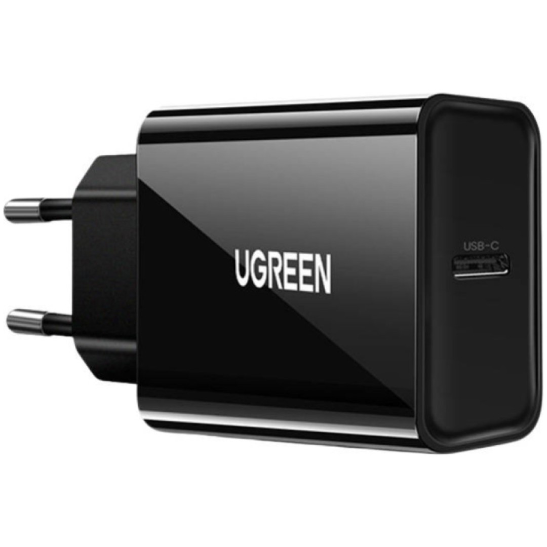 Hišni polnilec 100-240V => 1x USB-C 20W za mobilni telefon ali tablični računalnik Ugreen PD3 - črn (10191)